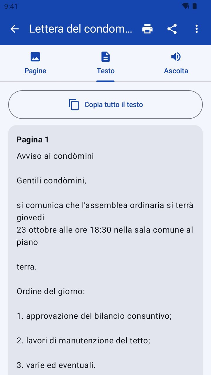 Il testo riconosciuto, da correggere e copiare