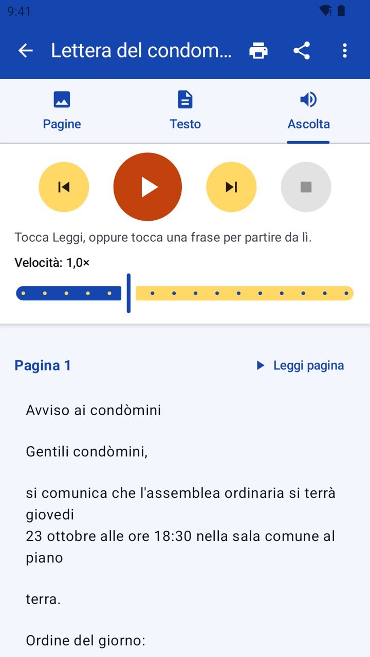 Ascolta i documenti ad alta voce